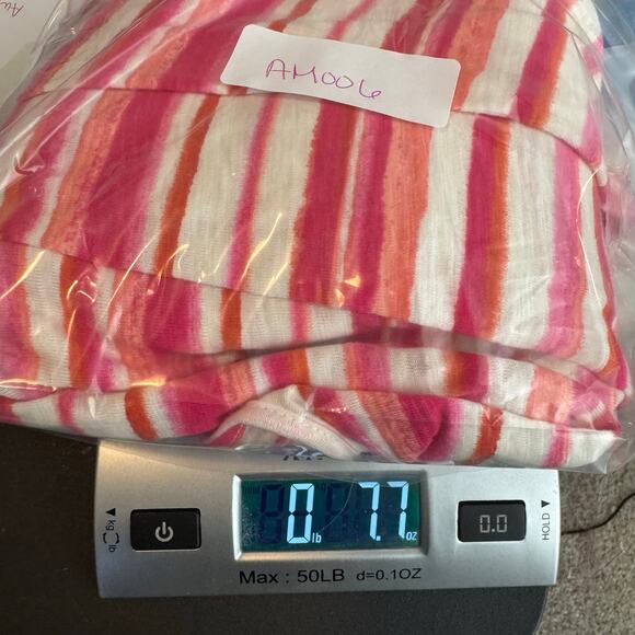 Talbots Plus 2X Pink Striped Tie Neck Top Cotton Modal 3/4 Sleeve Boho Blouse - Picture 5 of 6